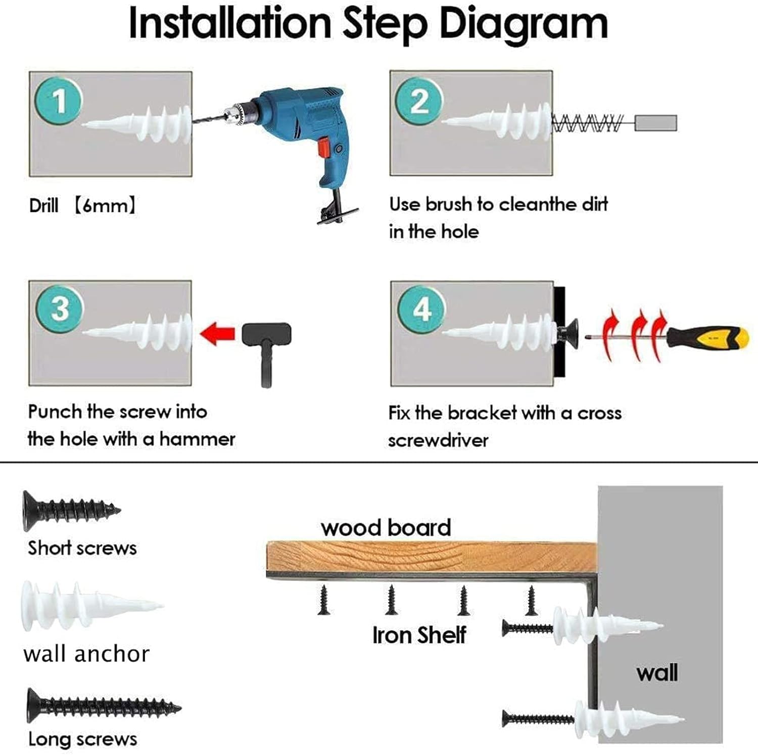 10 Inch Heavy Duty Black Metal Shelf Brackets (8PCS) - Rustic Industrial L Brackets for DIY Shelves - Wall Mount Hardware Included