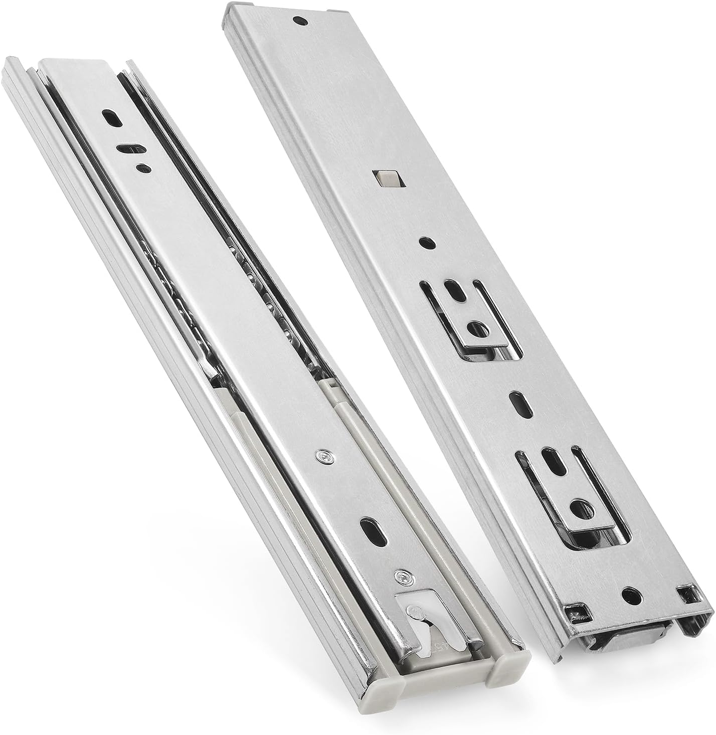 10 Inch Heavy Duty Drawer Slides - 3-Section Soft Close Ball Bearing Track - Stainless Steel Cabinet Rails - Side Mount - 1 Pair, 100lb Capacity