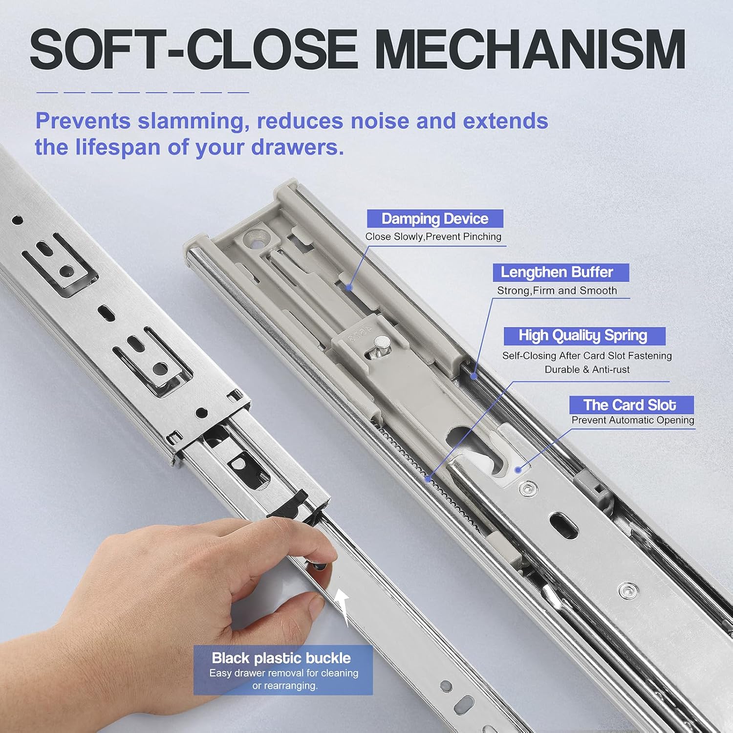 10 Inch Heavy Duty Drawer Slides - 3-Section Soft Close Ball Bearing Track - Stainless Steel Cabinet Rails - Side Mount - 1 Pair, 100lb Capacity