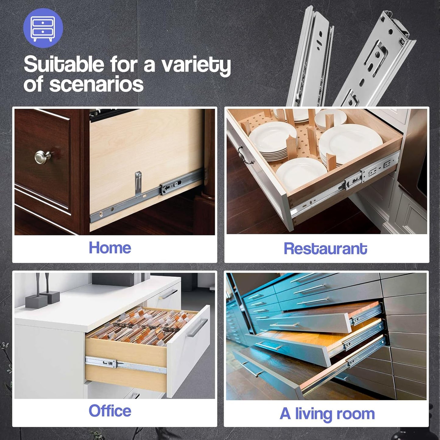 10 Inch Heavy Duty Drawer Slides - 3-Section Soft Close Ball Bearing Track - Stainless Steel Cabinet Rails - Side Mount - 1 Pair, 100lb Capacity