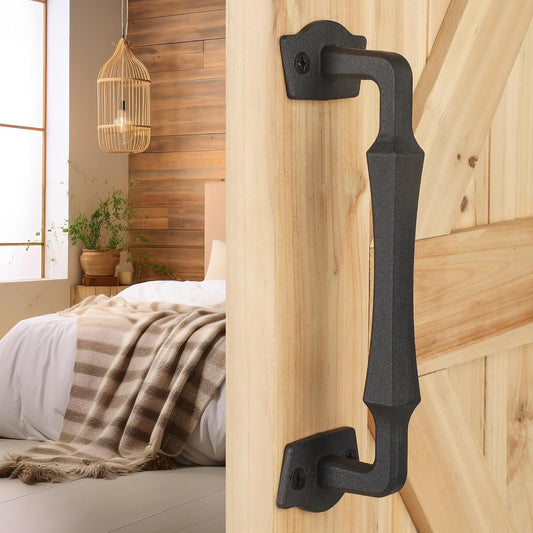 10 Inch Heavy Duty Rustic Sliding Barn Door Handles | Square Solid Metal, Matte Black Finish | Ideal for DIY Barn Doors, Gates, Sheds, Garages