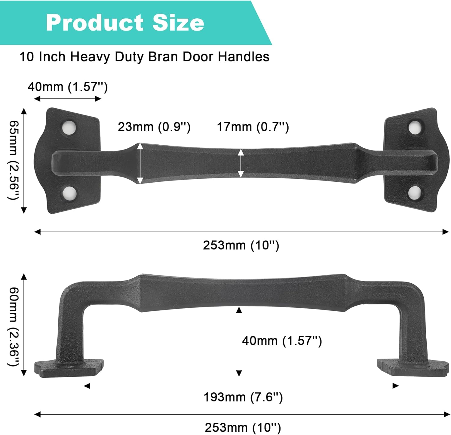 10 Inch Heavy Duty Rustic Sliding Barn Door Handles | Square Solid Metal, Matte Black Finish | Ideal for DIY Barn Doors, Gates, Sheds, Garages