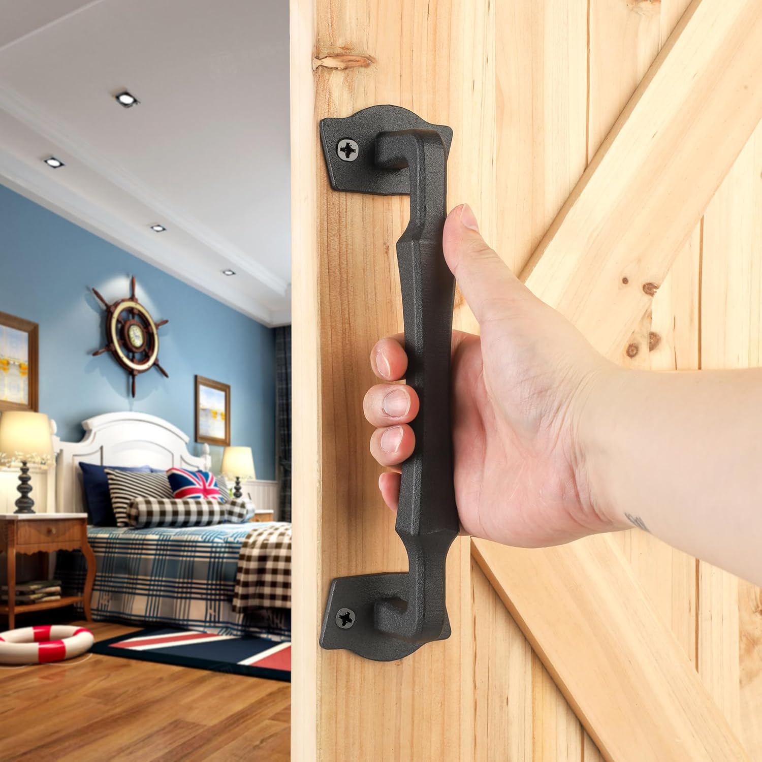10 Inch Heavy Duty Rustic Sliding Barn Door Handles | Square Solid Metal, Matte Black Finish | Ideal for DIY Barn Doors, Gates, Sheds, Garages
