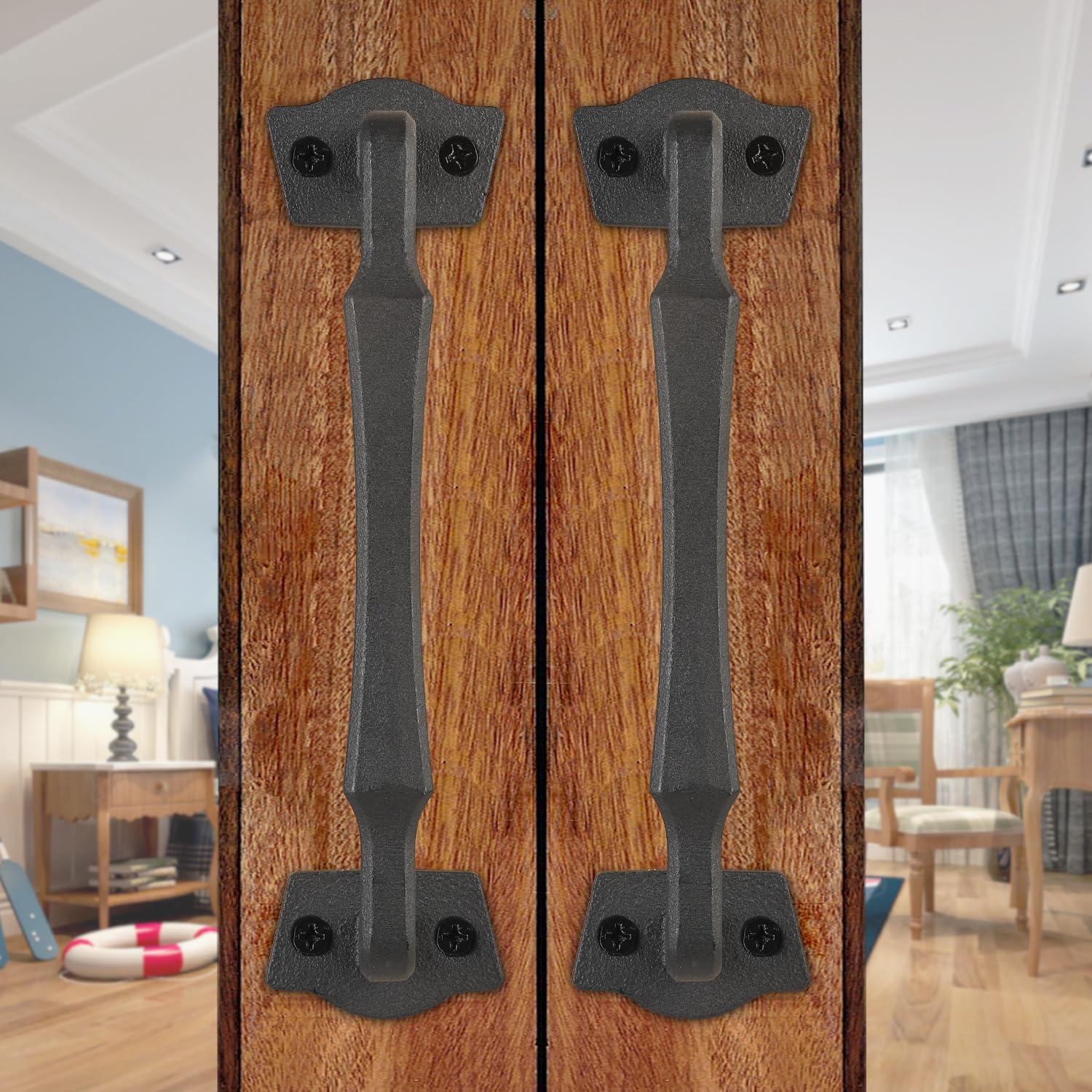 10 Inch Heavy Duty Rustic Sliding Barn Door Handles | Square Solid Metal, Matte Black Finish | Ideal for DIY Barn Doors, Gates, Sheds, Garages