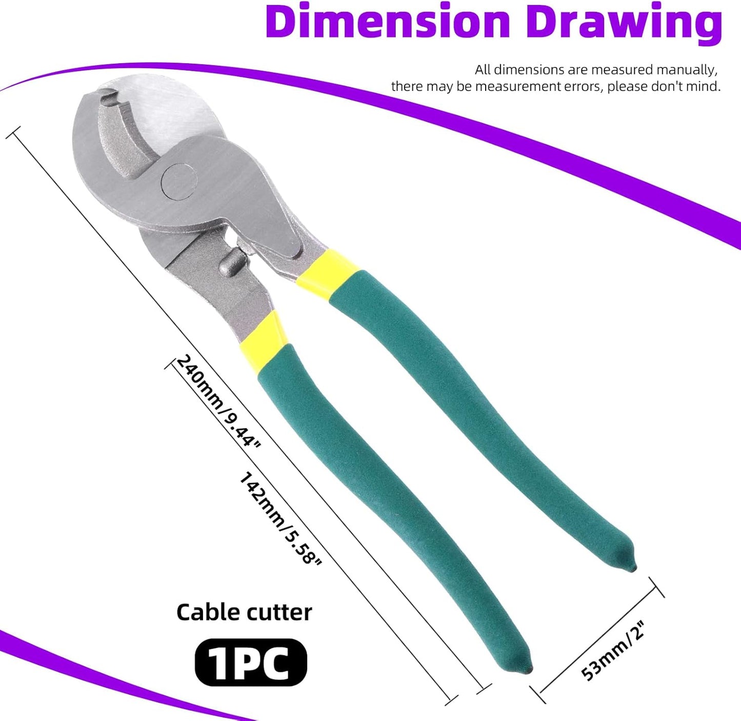 10 Inch Heavy Duty Stainless Steel Cable Cutters for Aluminum, Copper, Wire - High Leverage Wire Rope Cutter - Swpeet Wire Cutter for Communications Cable - 1PCS