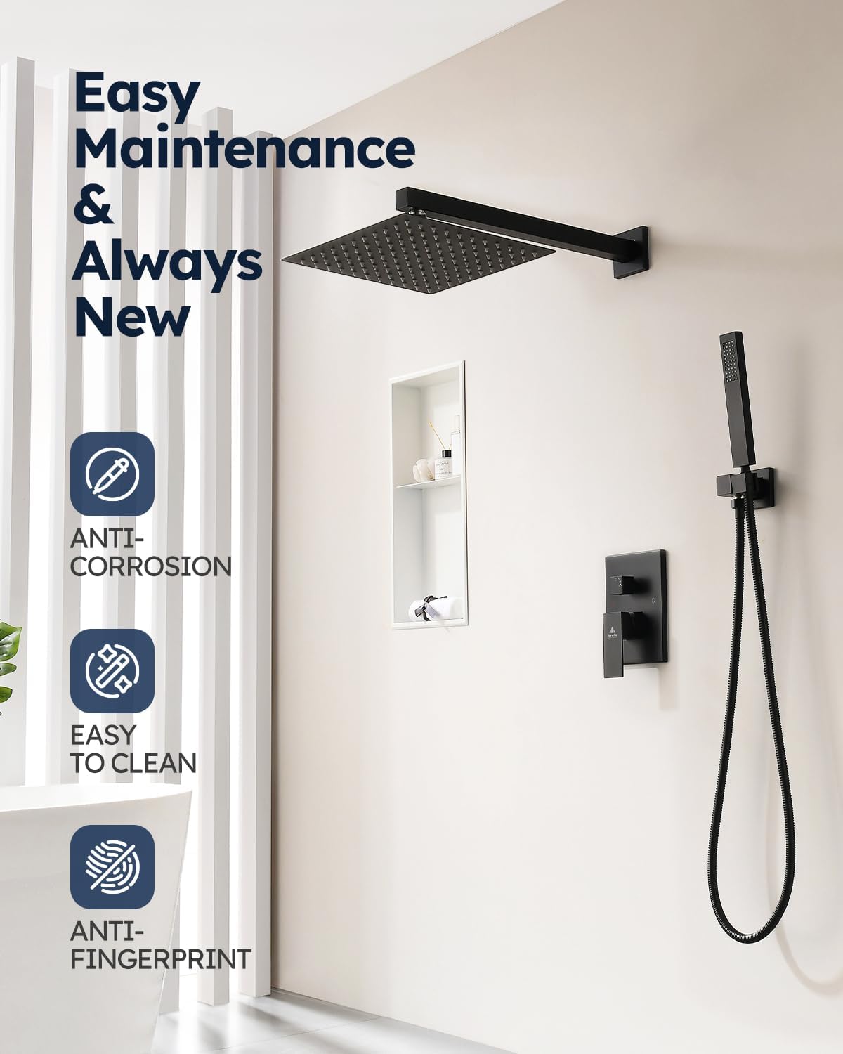 10 Inch Matte Black Shower System with Valve, Rainfall Shower Head and Handheld Combo Kit - Bathroom Wall Mounted Fixtures by Arofa