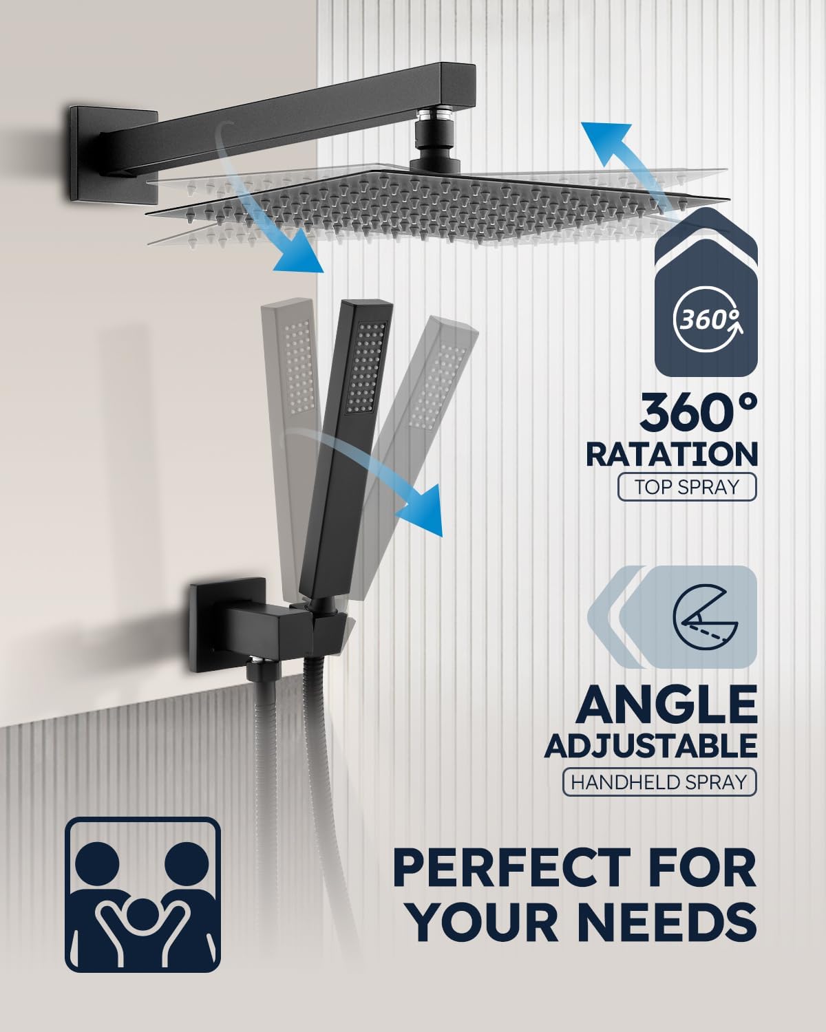 10 Inch Matte Black Shower System with Valve, Rainfall Shower Head and Handheld Combo Kit - Bathroom Wall Mounted Fixtures by Arofa