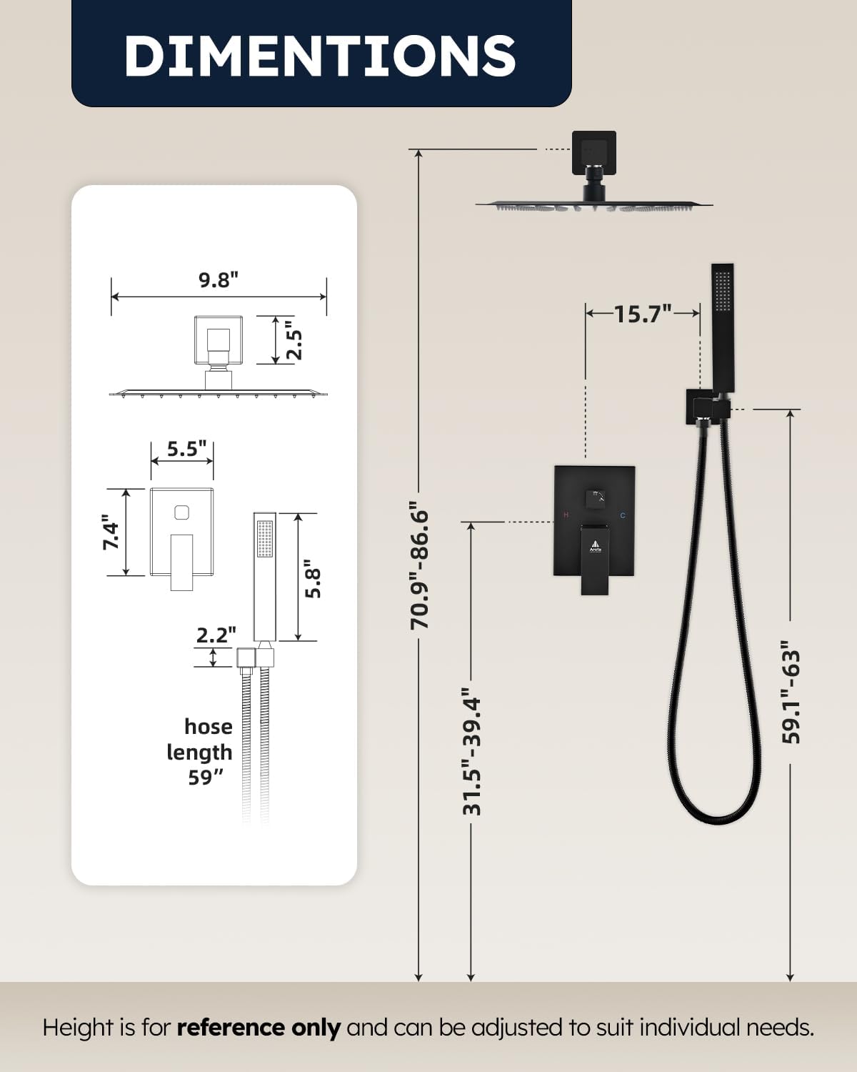 10 Inch Matte Black Shower System with Valve, Rainfall Shower Head and Handheld Combo Kit - Bathroom Wall Mounted Fixtures by Arofa