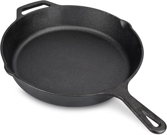 10 Inch Navaris Cast Iron Skillet - Pre-Seasoned Pan for Frying, Cooking, Oven, Stove Top, Camping - Durable Cookware