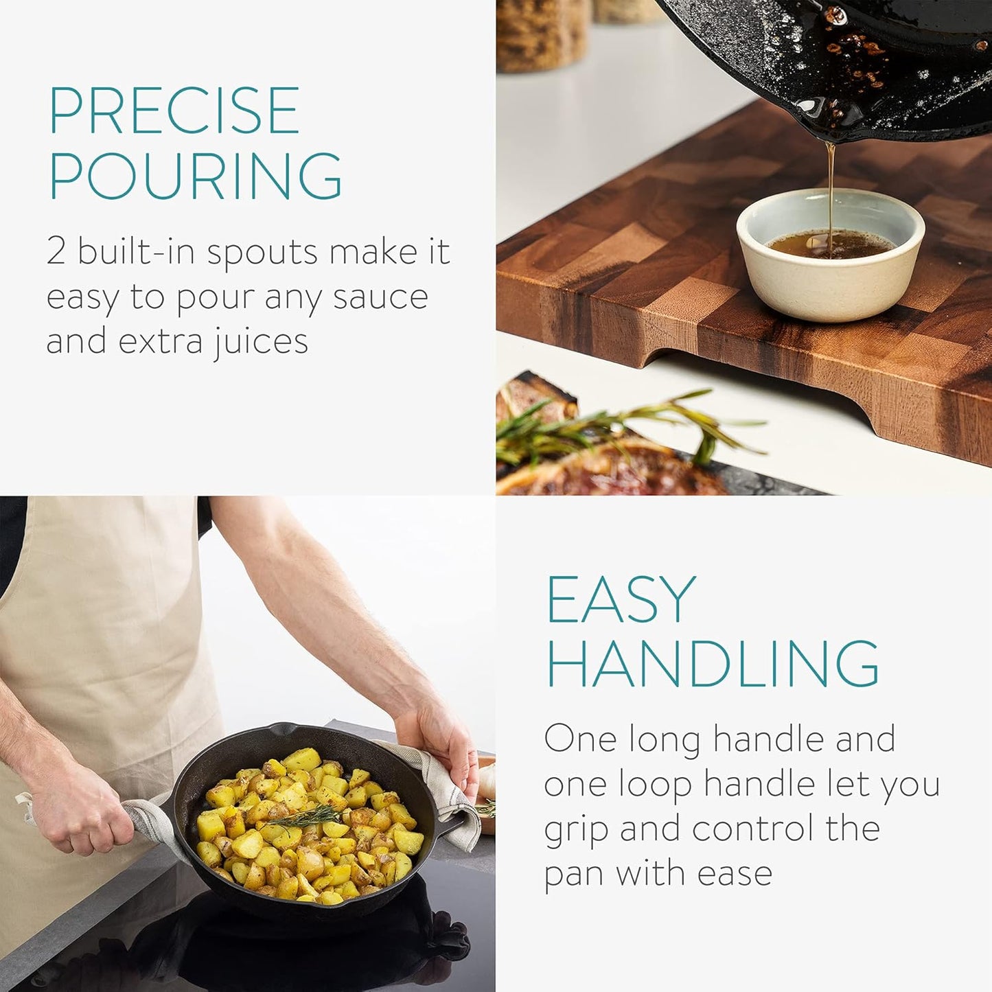 10 Inch Navaris Cast Iron Skillet - Pre-Seasoned Pan for Frying, Cooking, Oven, Stove Top, Camping - Durable Cookware