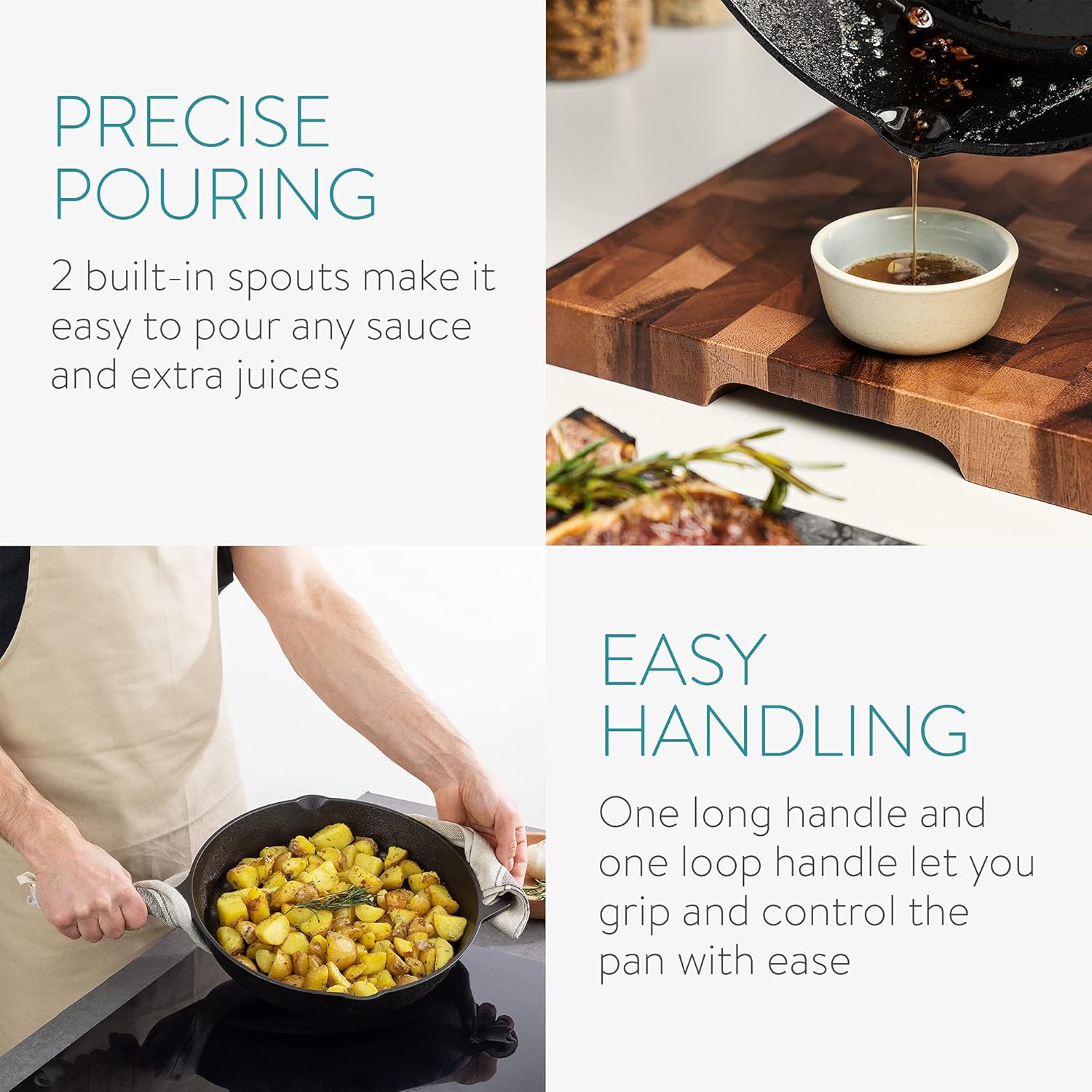 10 Inch Navaris Cast Iron Skillet - Pre-Seasoned Pan for Frying, Cooking, Oven, Stove Top, Camping - Durable Cookware