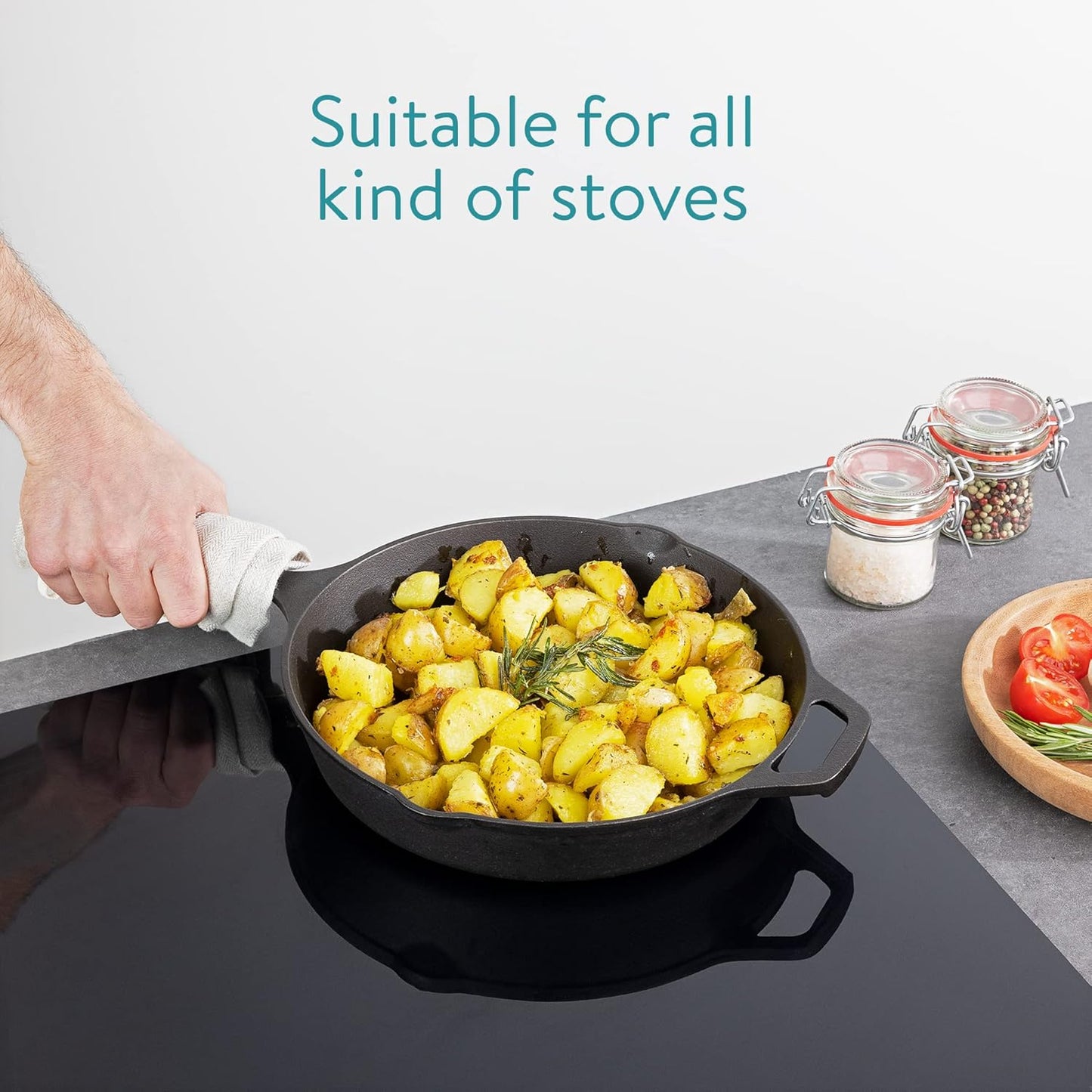 10 Inch Navaris Cast Iron Skillet - Pre-Seasoned Pan for Frying, Cooking, Oven, Stove Top, Camping - Durable Cookware