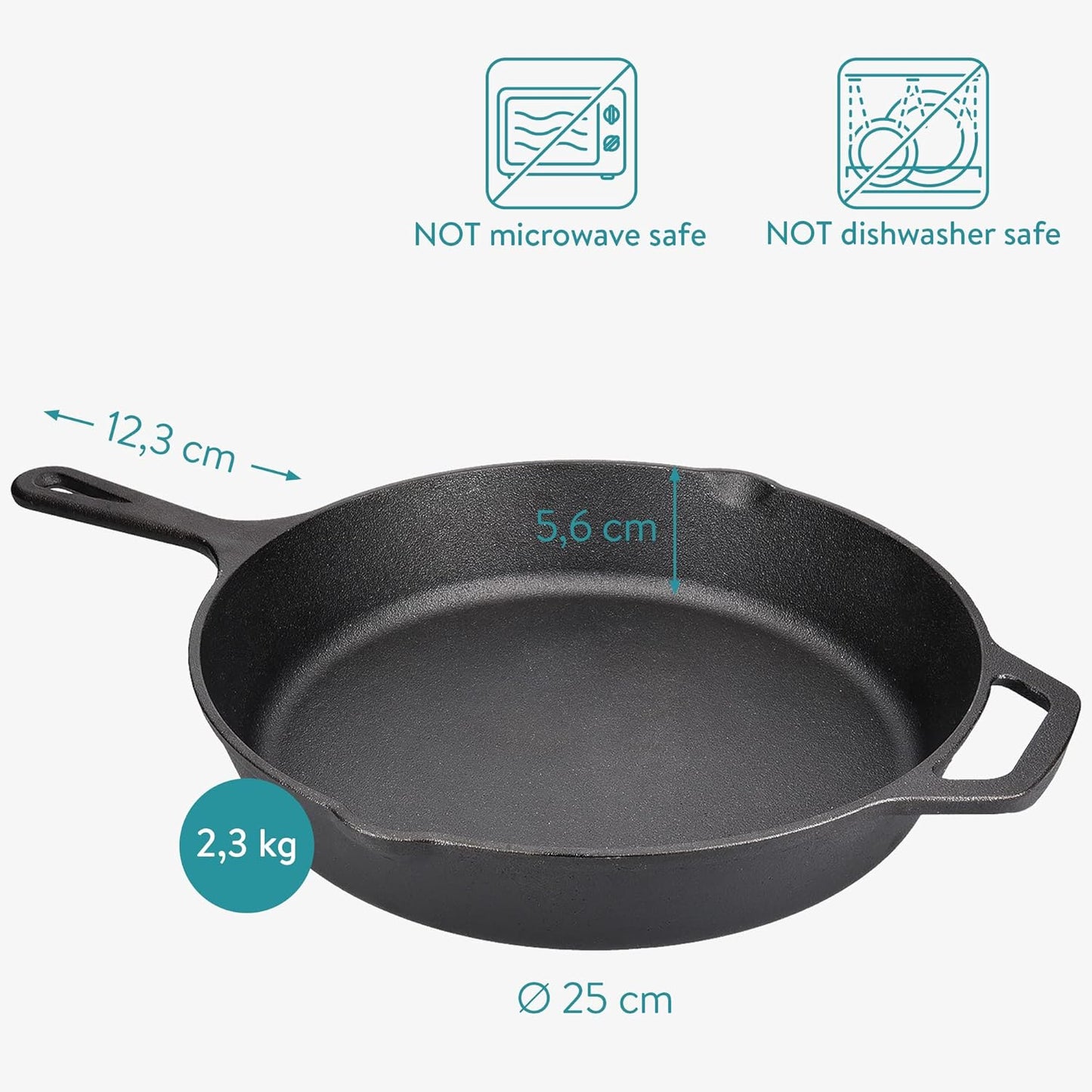 10 Inch Navaris Cast Iron Skillet - Pre-Seasoned Pan for Frying, Cooking, Oven, Stove Top, Camping - Durable Cookware