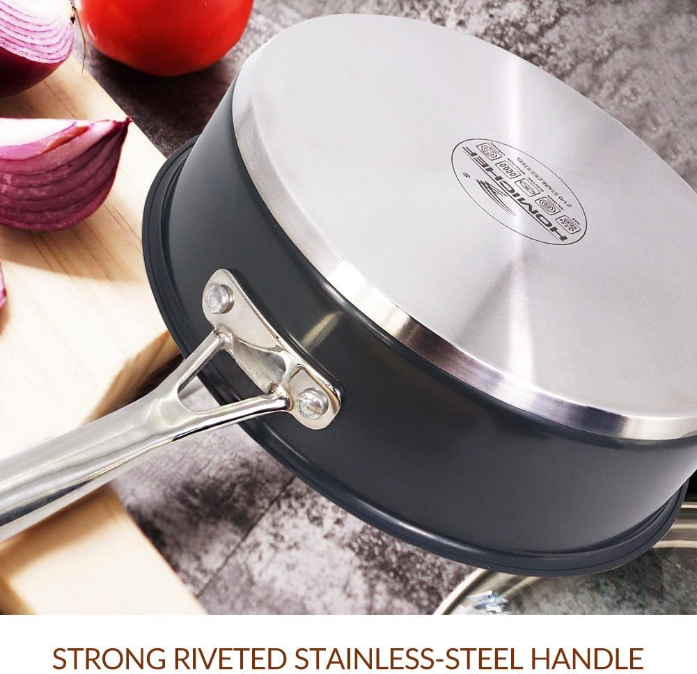 10 Inch Navy-Gray Matte Polished Stainless Steel Saute Pan with Glass Lid - Non Toxic 2.5 Quart Cookware Pan by HOMICHEF