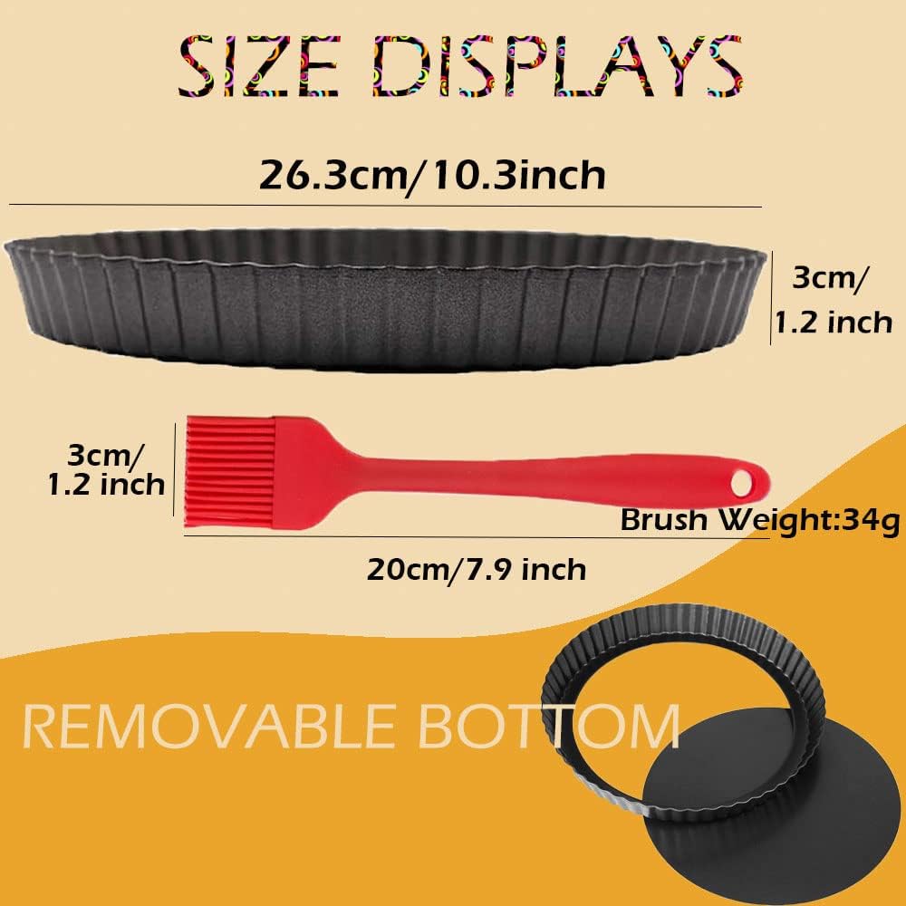 10 Inch Non-stick Fluted Tart Pan with Removable Bottom for Christmas Dessert Baking - Heavy Duty Carbon Steel Pie Pan for Mousse Cakes (1pc)