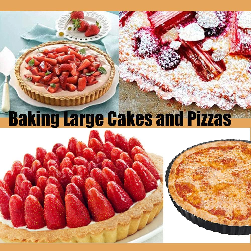 10 Inch Non-stick Fluted Tart Pan with Removable Bottom for Christmas Dessert Baking - Heavy Duty Carbon Steel Pie Pan for Mousse Cakes (1pc)