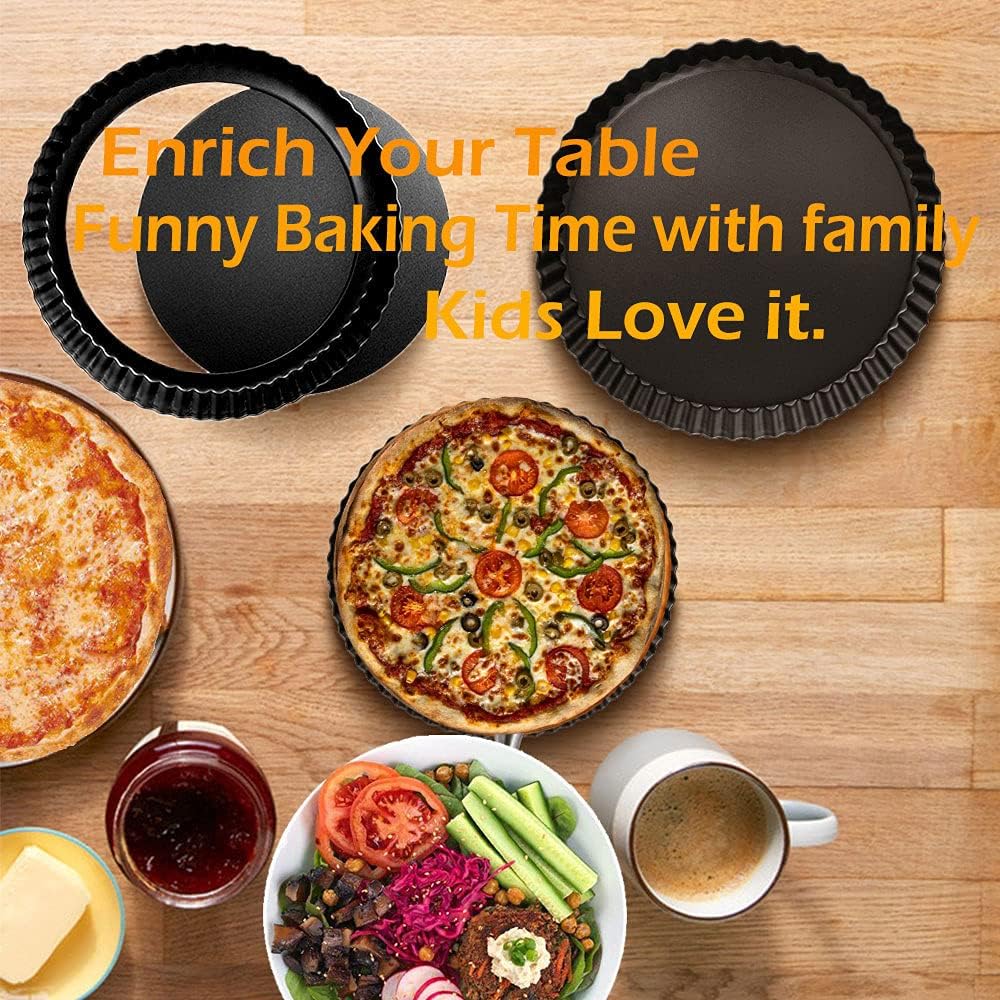 10 Inch Non-stick Fluted Tart Pan with Removable Bottom for Christmas Dessert Baking - Heavy Duty Carbon Steel Pie Pan for Mousse Cakes (1pc)