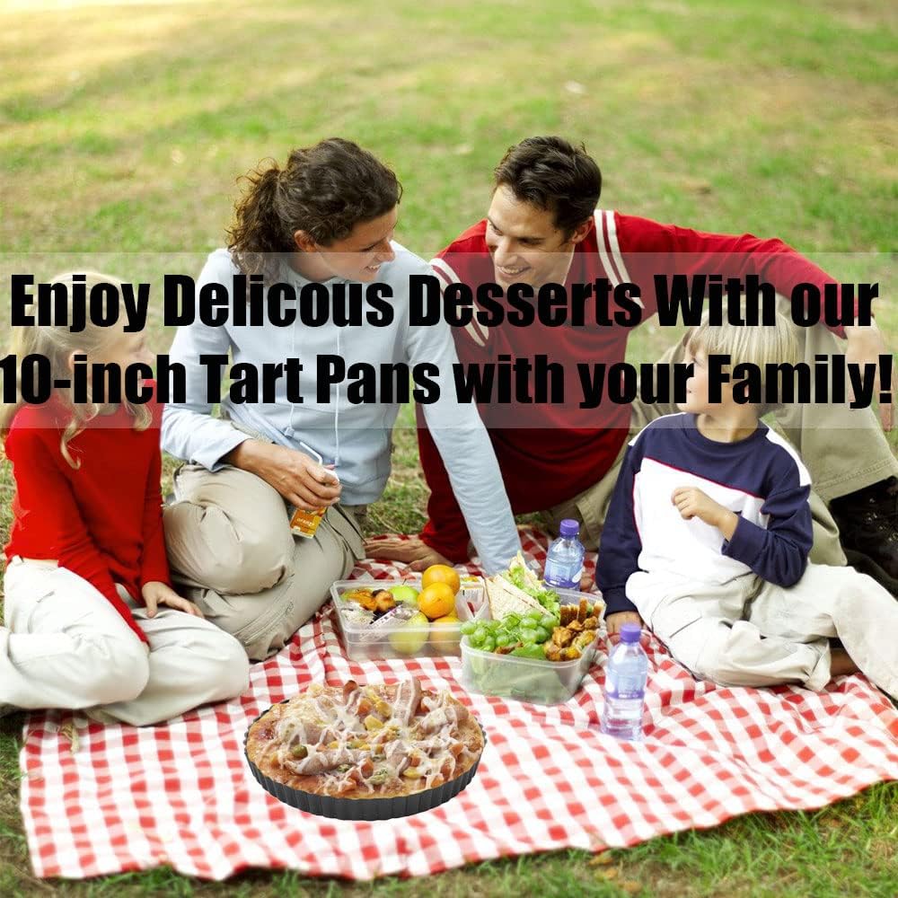 10 Inch Non-stick Fluted Tart Pan with Removable Bottom for Christmas Dessert Baking - Heavy Duty Carbon Steel Pie Pan for Mousse Cakes (1pc)