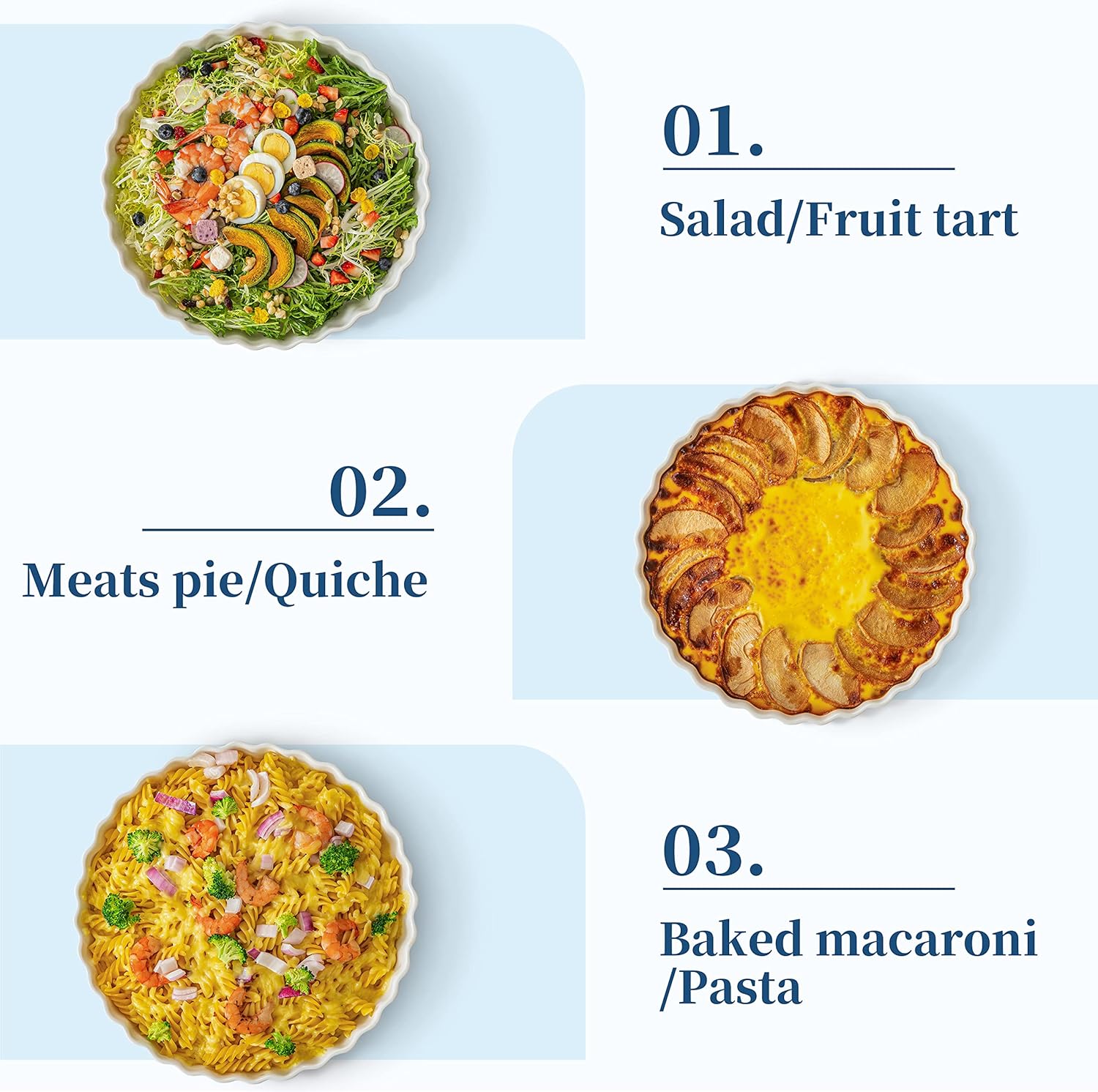 10 Inch Non-Stick Porcelain Pie Pan Quiche Baking Dish Set of 2 - White Ruffled Edge Tart Pan for Apple, Quiche, Pot Pies