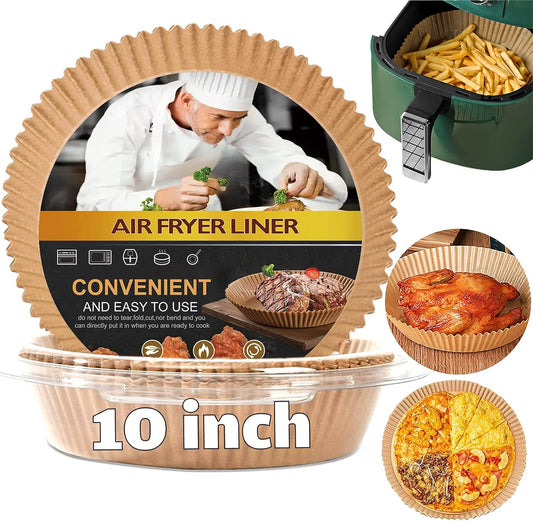 10 Inch Round Air Fryer Disposable Paper Liners - Non-Stick Parchment Pads for 7qt Power XL Air Fryer - Food Grade Baking Paper for Roasting & Microwaving