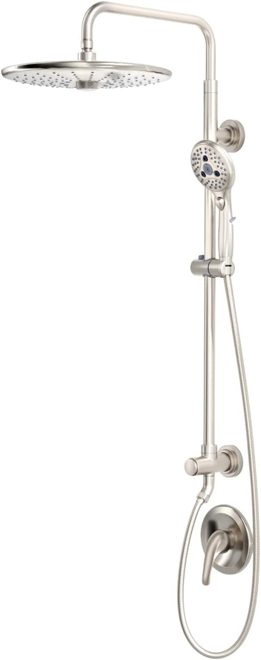 10 Inch Shower System with Handheld Showerhead & Rain Shower Combo - Complete Set with Valve and Trim Kit - Brushed Nickel Finish - 1.8 GPM