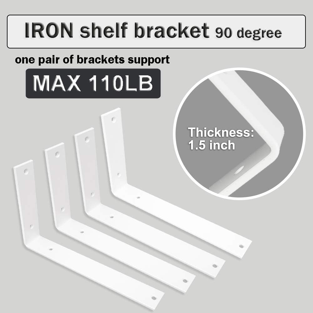 10 Inch White Heavy Duty Metal Iron Corner L Shelf Bracket for Wall Shelves