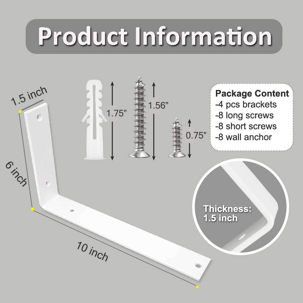 10 Inch White Heavy Duty Metal Iron Corner L Shelf Bracket for Wall Shelves