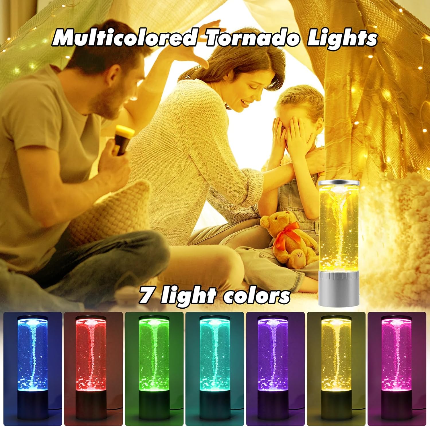 10" LED Color Changing Tornado Lamp - Nature-Inspired Night Light, USB Powered Gift for All Ages, Perfect for Holidays & Birthdays