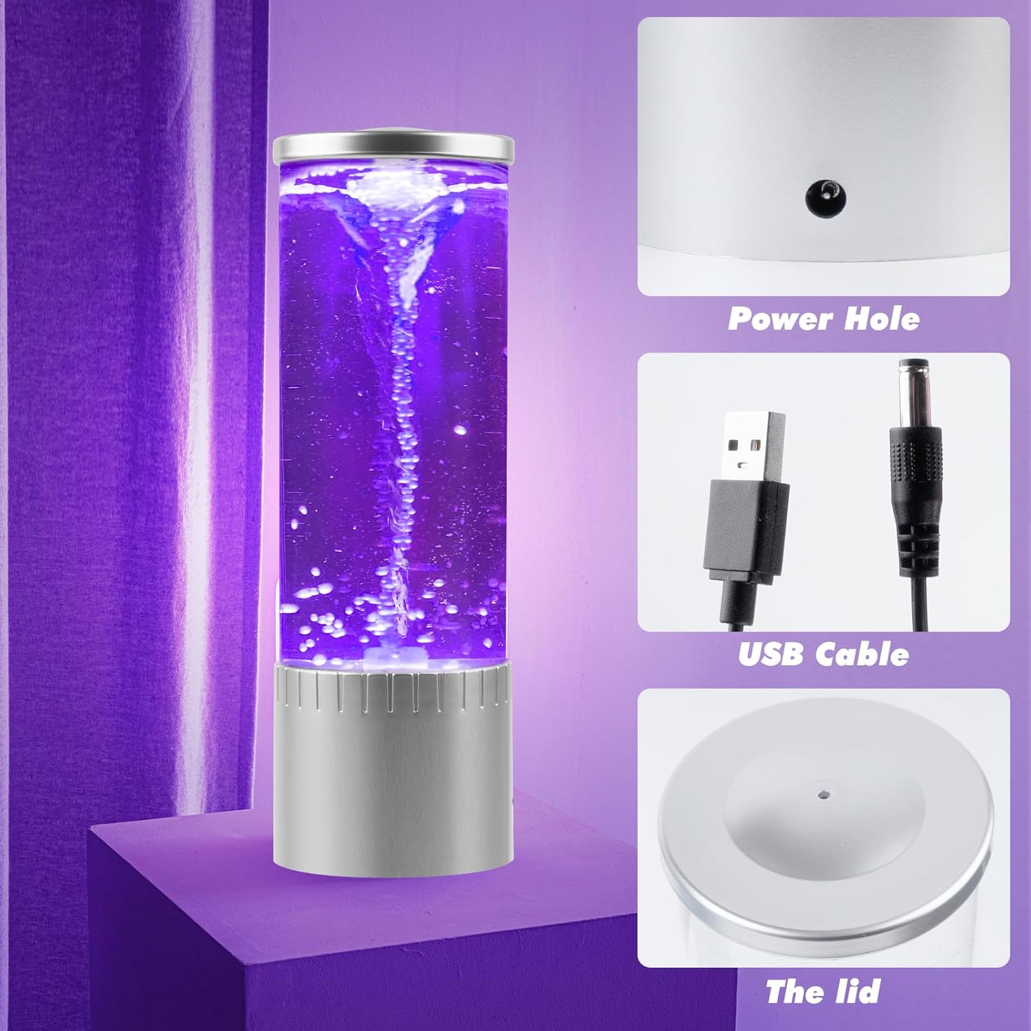 10" LED Color Changing Tornado Lamp - Nature-Inspired Night Light, USB Powered Gift for All Ages, Perfect for Holidays & Birthdays