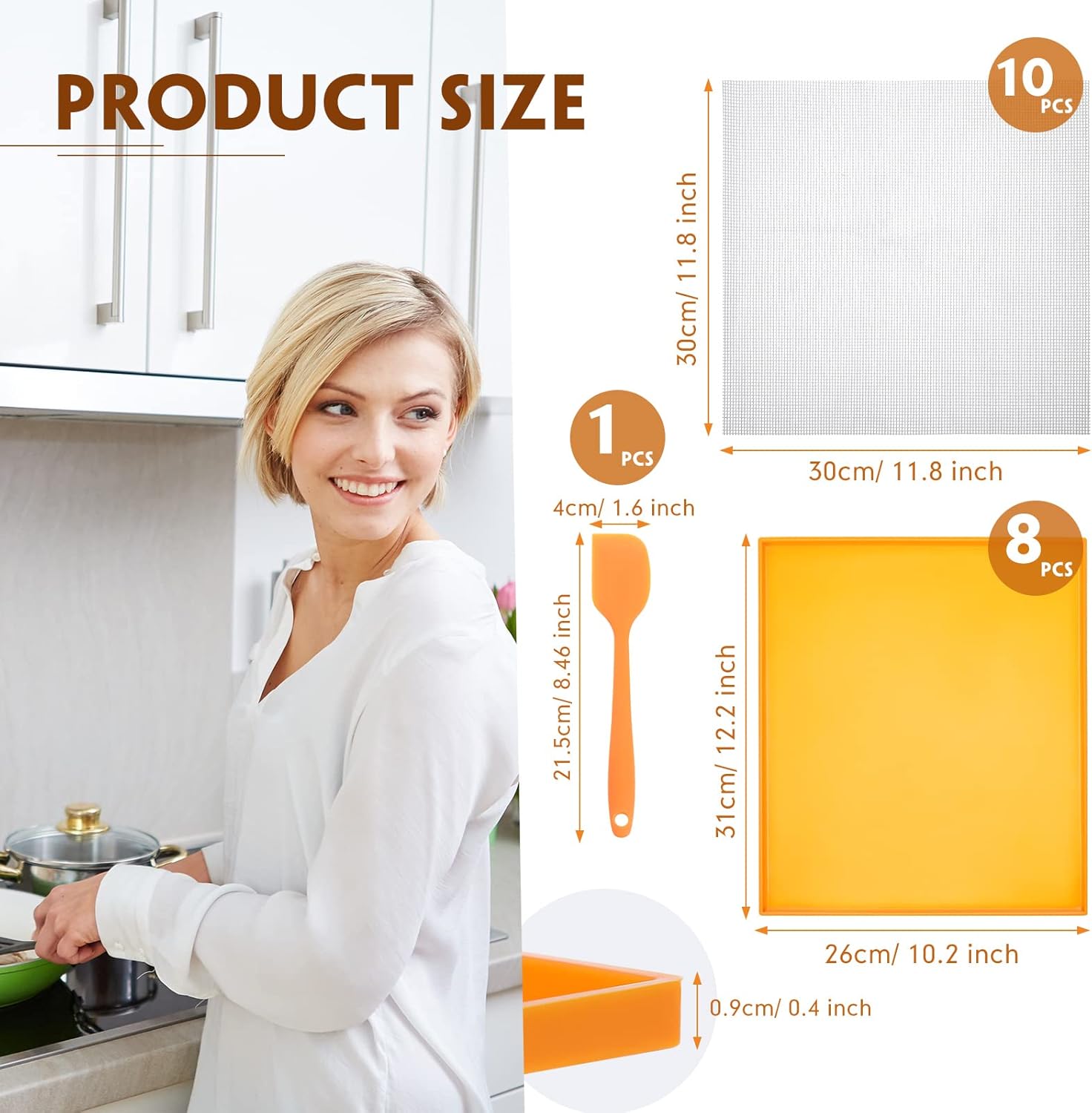 10 Mesh Dehydrator Mats & 8 Silicone Dehydrator Sheets with Edge - Non Stick Fruit Leather Trays & Accessories