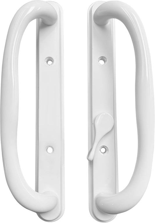 10" Olympus Sliding Patio Glass Door Offset White Pull Handle Set - Non-Keyed Handle Replacement for 3 ¹⁵/₁₆" Hole Spacing, 1-1/4" to 2-1/4" Door Thickness - Easy Fix and Repair for Door Hardware