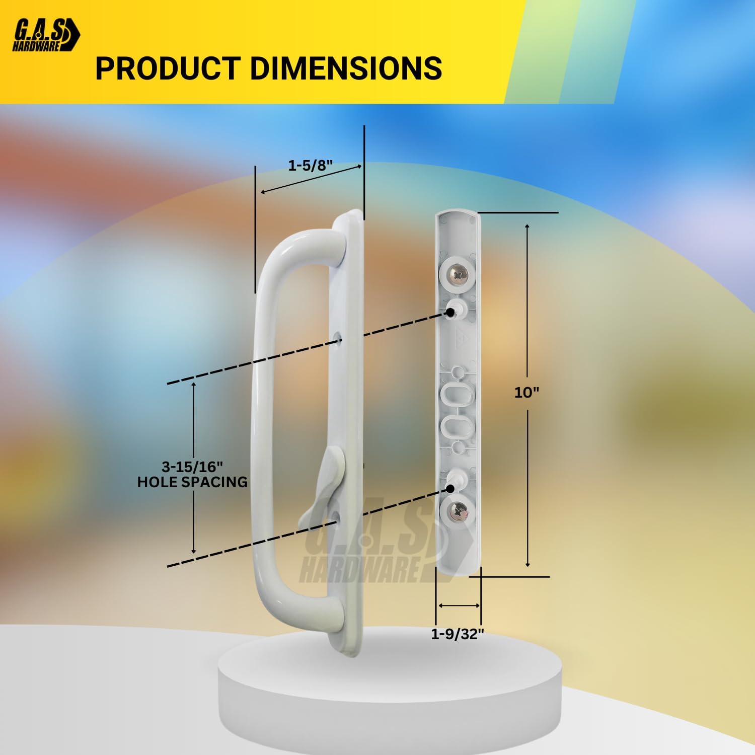 10" Olympus Sliding Patio Glass Door Offset White Pull Handle Set - Non-Keyed Handle Replacement for 3 ¹⁵/₁₆" Hole Spacing, 1-1/4" to 2-1/4" Door Thickness - Easy Fix and Repair for Door Hardware