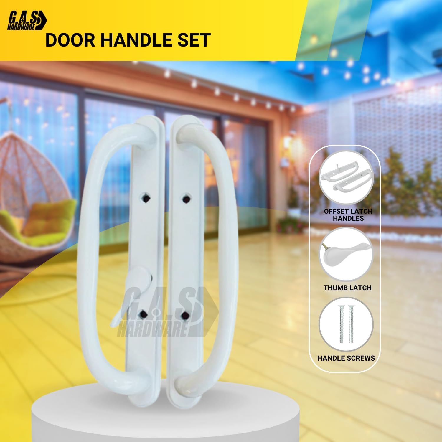 10" Olympus Sliding Patio Glass Door Offset White Pull Handle Set - Non-Keyed Handle Replacement for 3 ¹⁵/₁₆" Hole Spacing, 1-1/4" to 2-1/4" Door Thickness - Easy Fix and Repair for Door Hardware