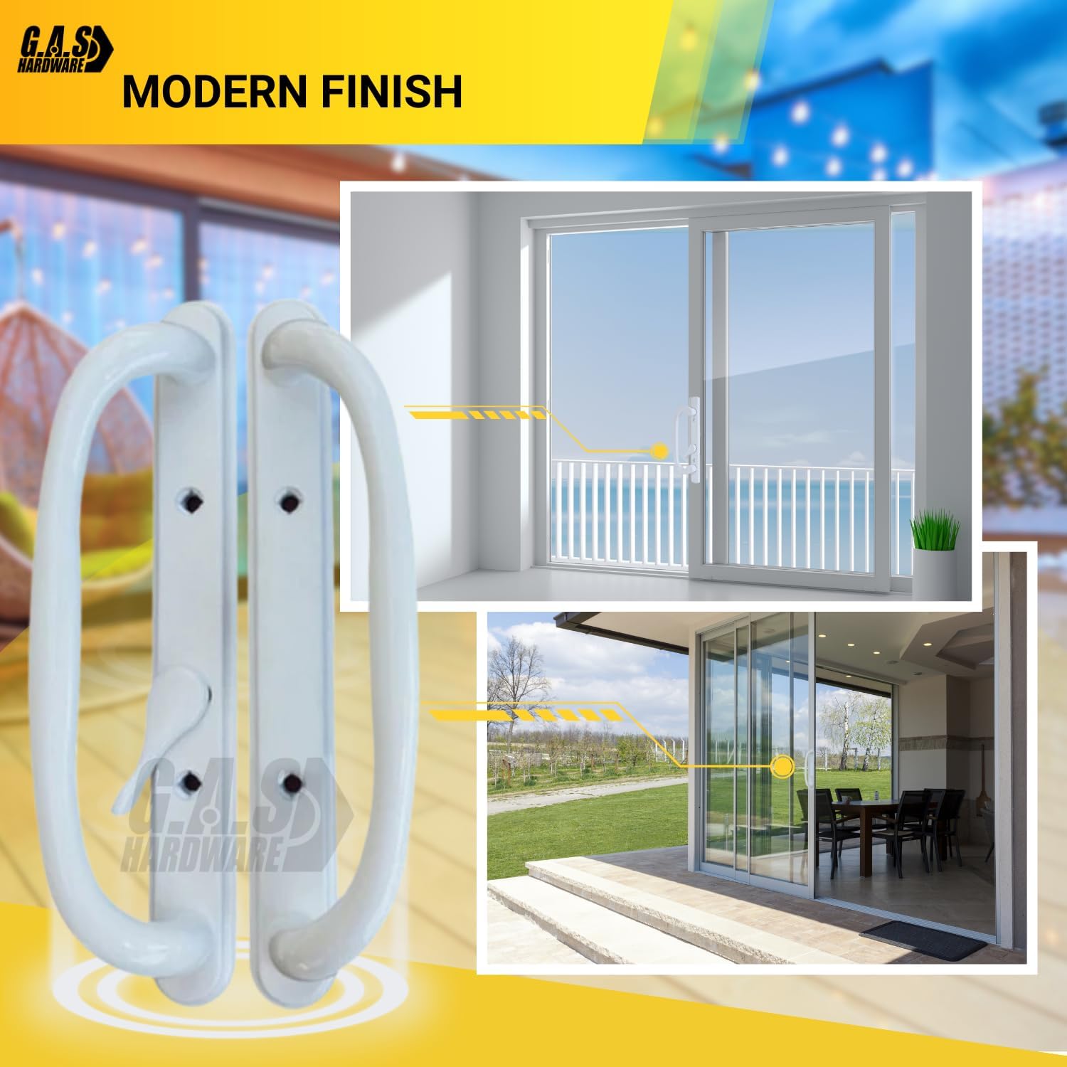10" Olympus Sliding Patio Glass Door Offset White Pull Handle Set - Non-Keyed Handle Replacement for 3 ¹⁵/₁₆" Hole Spacing, 1-1/4" to 2-1/4" Door Thickness - Easy Fix and Repair for Door Hardware