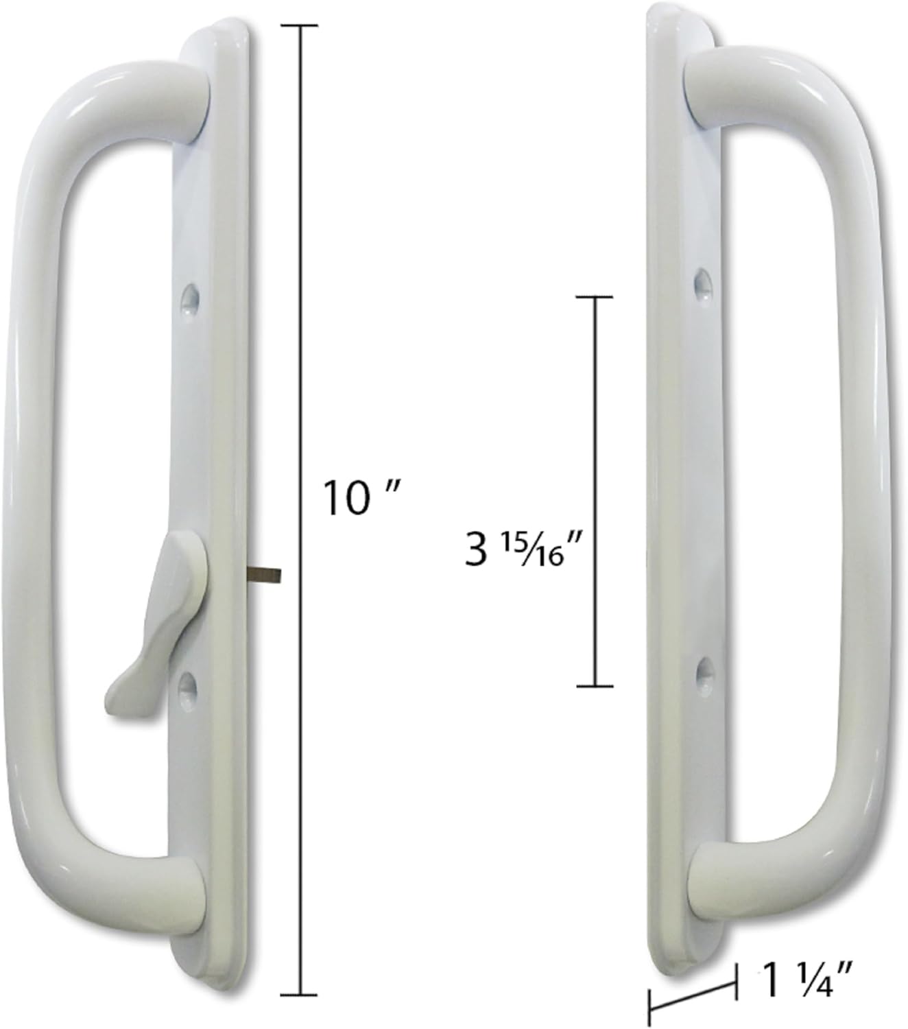 10" Olympus Sliding Patio Glass Door Offset White Pull Handle Set - Non-Keyed Handle Replacement for 3 ¹⁵/₁₆" Hole Spacing, 1-1/4" to 2-1/4" Door Thickness - Easy Fix and Repair for Door Hardware