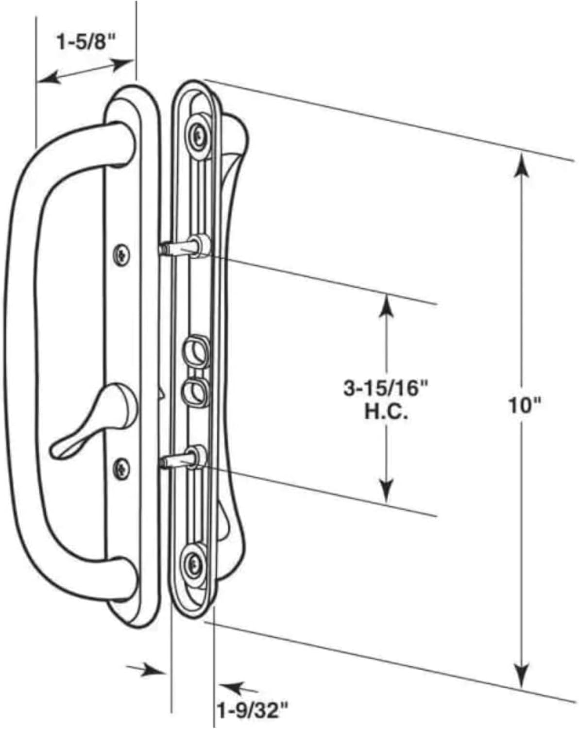 10" Olympus Sliding Patio Glass Door Offset White Pull Handle Set - Non-Keyed Handle Replacement for 3 ¹⁵/₁₆" Hole Spacing, 1-1/4" to 2-1/4" Door Thickness - Easy Fix and Repair for Door Hardware