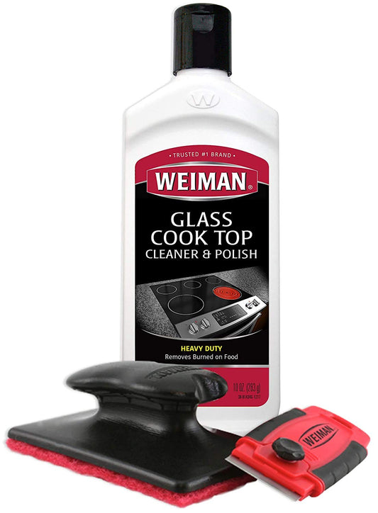 10 oz Weiman Cooktop Cleaner Kit with Glass Stove Top Cleaner, Polish, Scrubbing Pad, Cleaning Tool, Razor, Scraper