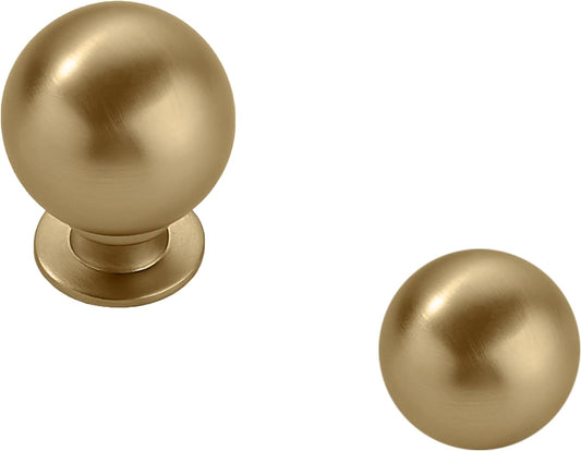 10 Pack 1 Inch Brushed Gold Cabinet Knobs - Small Ball Kitchen Hardware for Drawers & Cabinets - WildKart