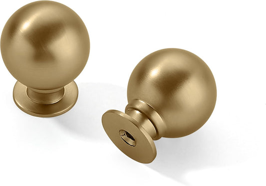 10 Pack 1 Inch Vintage Ball Champagne Bronze Cabinet Knobs - Satin Brass Kitchen Drawer Pulls - WildKart