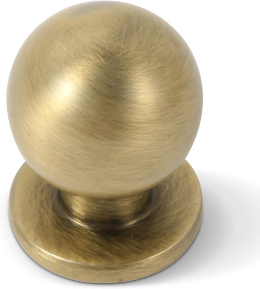 10 Pack 1 Inch Vintage Brushed Antique Brass Finish Cabinet Knobs - Round Solid Design