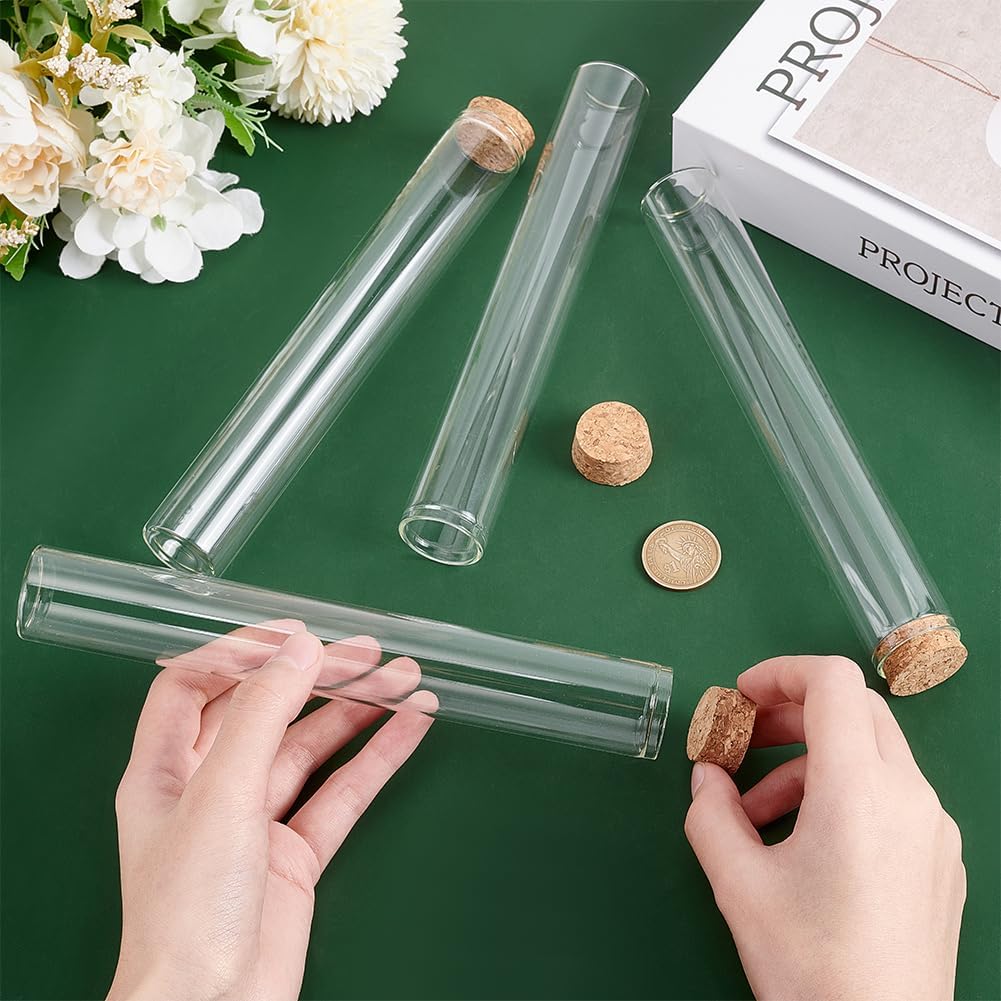 10 Pack 110ml Glass Test Tubes with Cork Stoppers - Mini Clear Glass Bottles for Party Favors, Candy, Spices, Beads