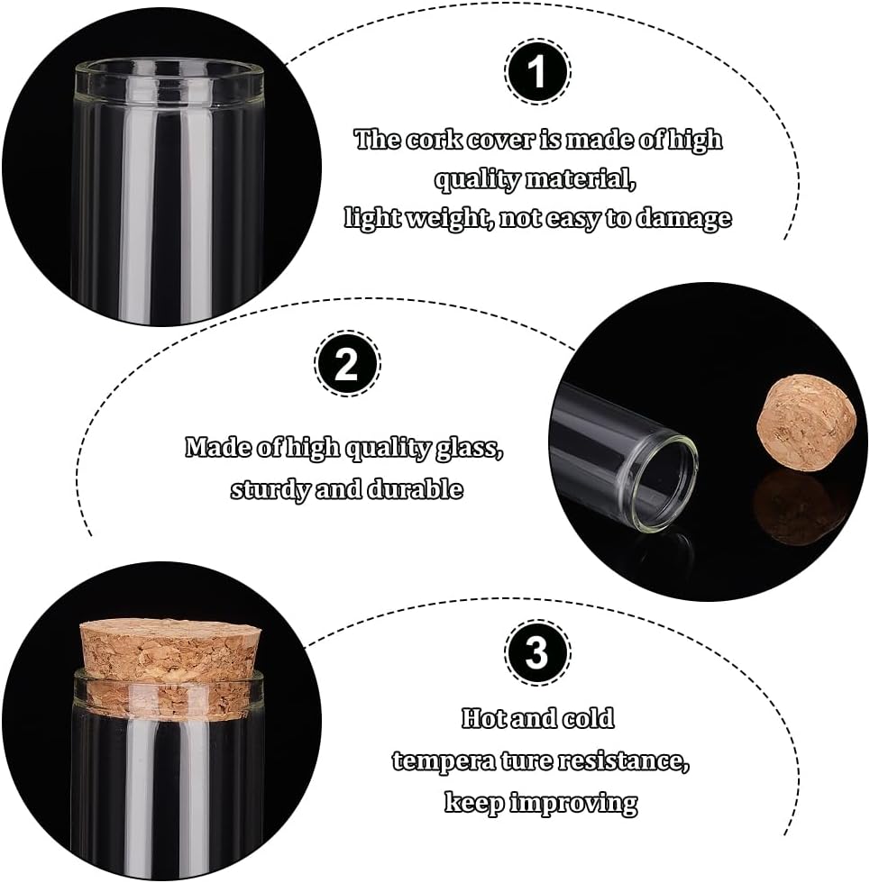 10 Pack 110ml Glass Test Tubes with Cork Stoppers - Mini Clear Glass Bottles for Party Favors, Candy, Spices, Beads