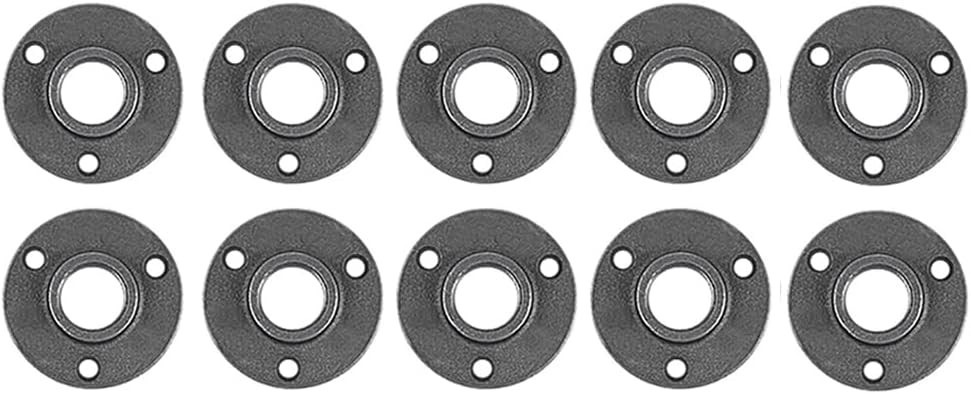 10 Pack 1/2" Malleable Cast Iron Pipe Flange for Threaded Black Pipes - Industrial Flanges for DIY Steampunk Projects