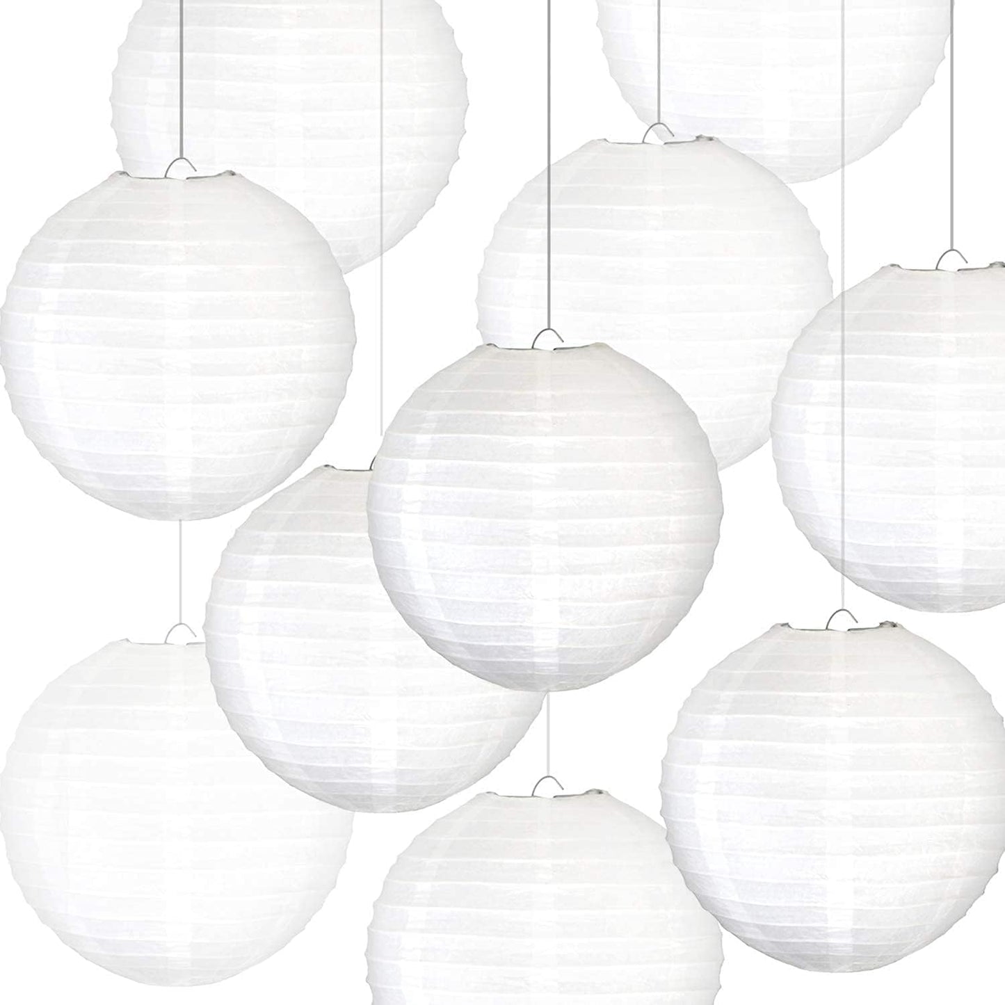 10 Pack 12" White Paper Lanterns - Chinese Round Hanging Decorations for Home, Parties, Weddings - Famolay Ball Lantern Lamps