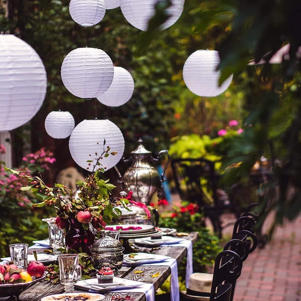 10 Pack 12" White Paper Lanterns - Chinese Round Hanging Decorations for Home, Parties, Weddings - Famolay Ball Lantern Lamps