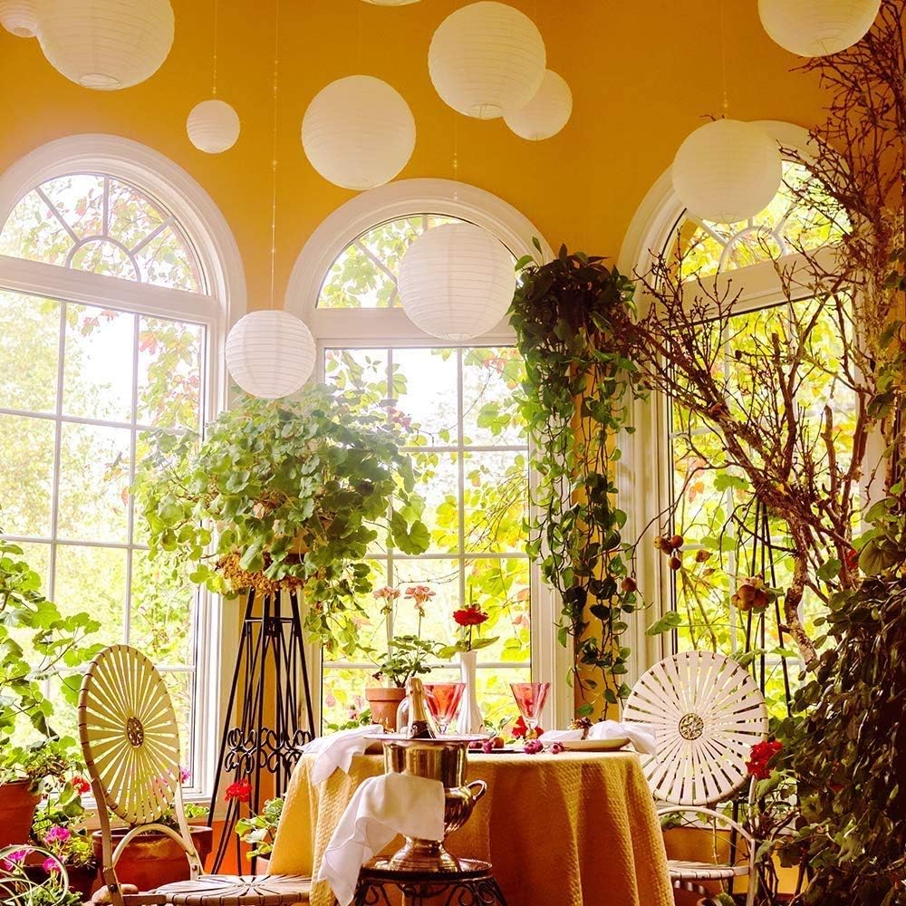 10 Pack 12" White Paper Lanterns - Chinese Round Hanging Decorations for Home, Parties, Weddings - Famolay Ball Lantern Lamps