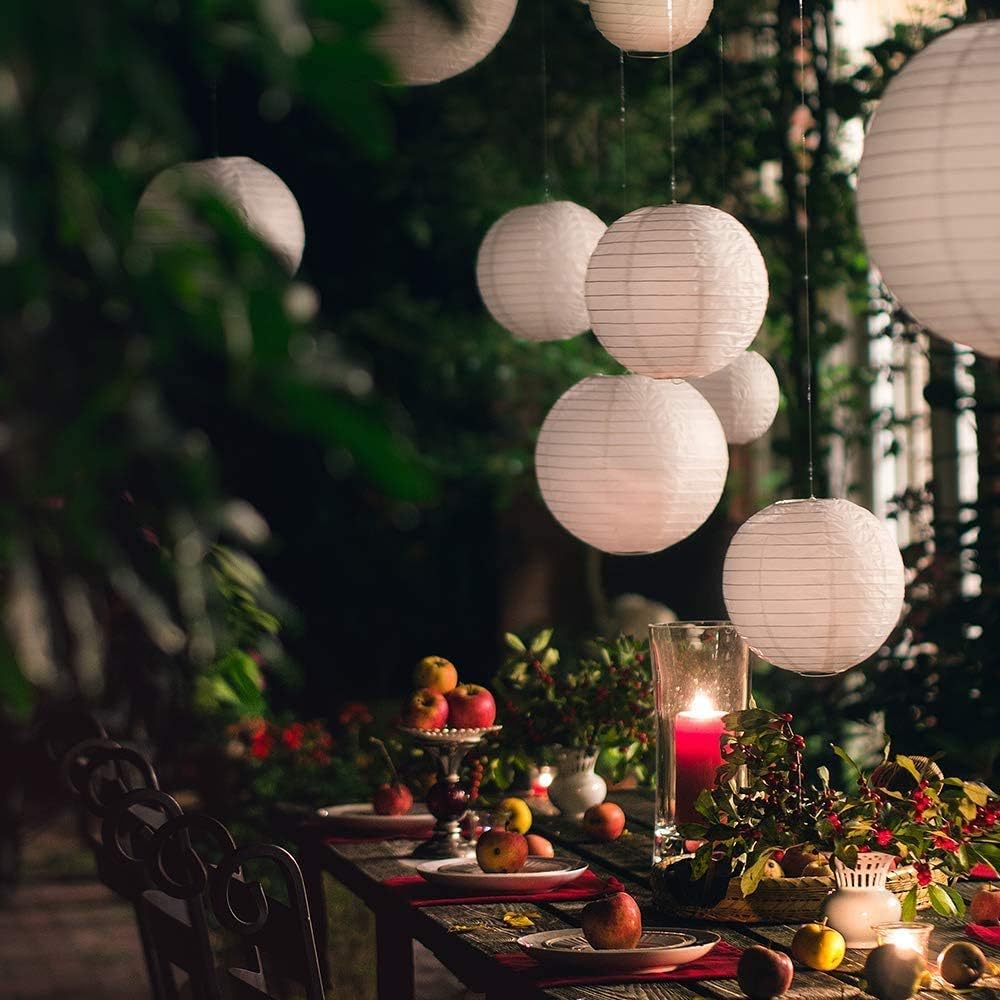 10 Pack 12" White Paper Lanterns - Chinese Round Hanging Decorations for Home, Parties, Weddings - Famolay Ball Lantern Lamps