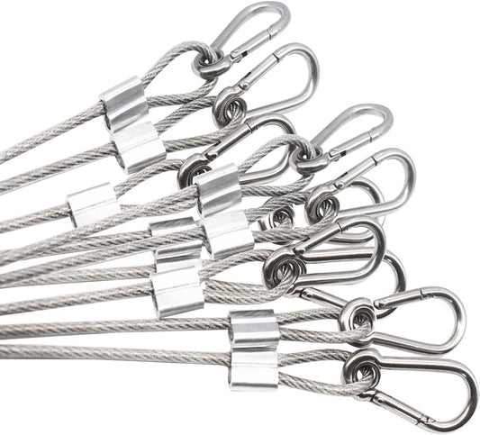 10 Pack 1FT Stainless Steel Wire Cable with Vinyl Coated Loops and Carabiner Hook - Short Security Rope Lanyard Tether Lock - 4mm Thickness