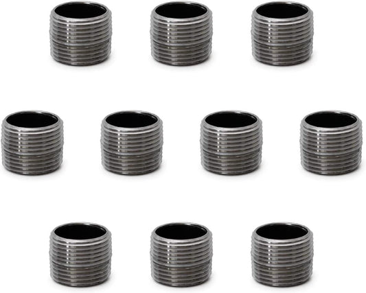 10 Pack 1"x1" Threaded Metal Pipe Nipple for Industrial Vintage Style DIY Projects, Heavy Duty Pre-Cut Steel Pipes by Home TZH - Grey Color