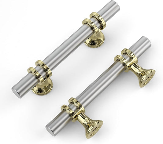 10 Pack 3" Brushed Nickel Cabinet Handles - Gold Hardware Pulls for Kitchen Cabinets - 3 Inch Hole Centers - WildKart
